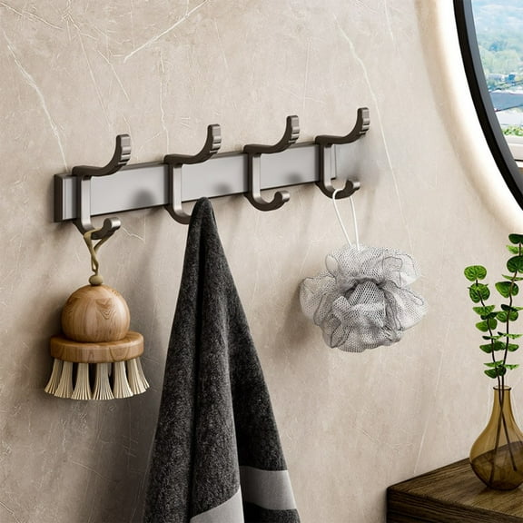 Bathroom Wall Hooks, No Punch, Aluminum Alloy, Multifunctional for Clothes Hats Towels, Strong Load-bearing, Easy Installation, Space Saving, Suitable for Kitchen Bedroom Entryway