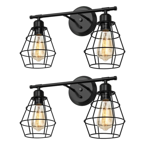 Bathroom Wall Lamp Black 2 Lights for Industrial Vanity Light with Metal Cage Vintage Wall Lamp for Farmhouse Dresser Dresser Dressing Table Mirror Cabinet Set of 2