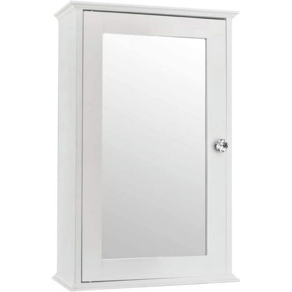 Bathroom Wall Mirror Cabinet, Single Door Indoor Bathroom Wall Mounted Cabinet Shelf with Mirror - 3 Tier Inner Shelves(White)