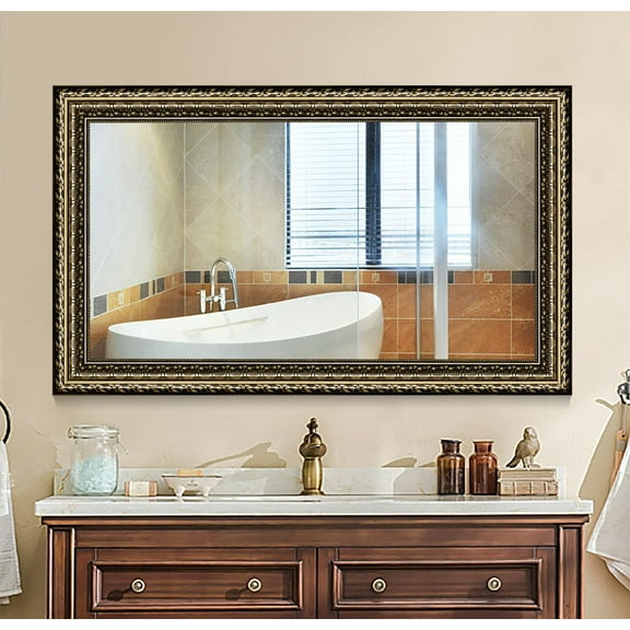 Bathroom Wall Mirror, Decorate Bathroom Mirrors for Wall, Rectangle Modern Bathroom Wall Mounted Mirror Vertical or Horizontal Hanging for Living Room (Black Framed 40’’ x 24’’)