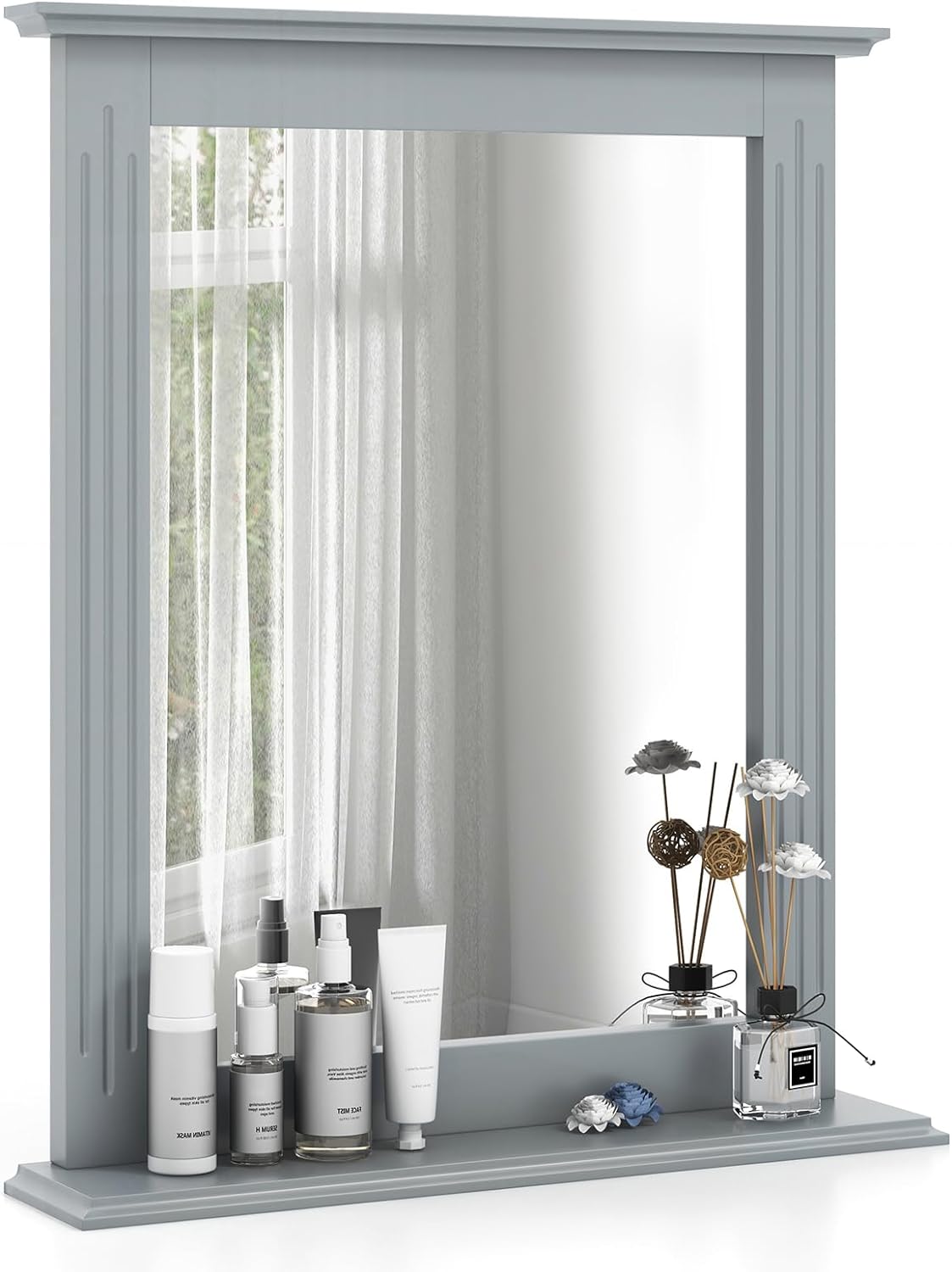 Bathroom Wall Mirror with Shelf, Square Makeup Mirror Wall Hanging ...