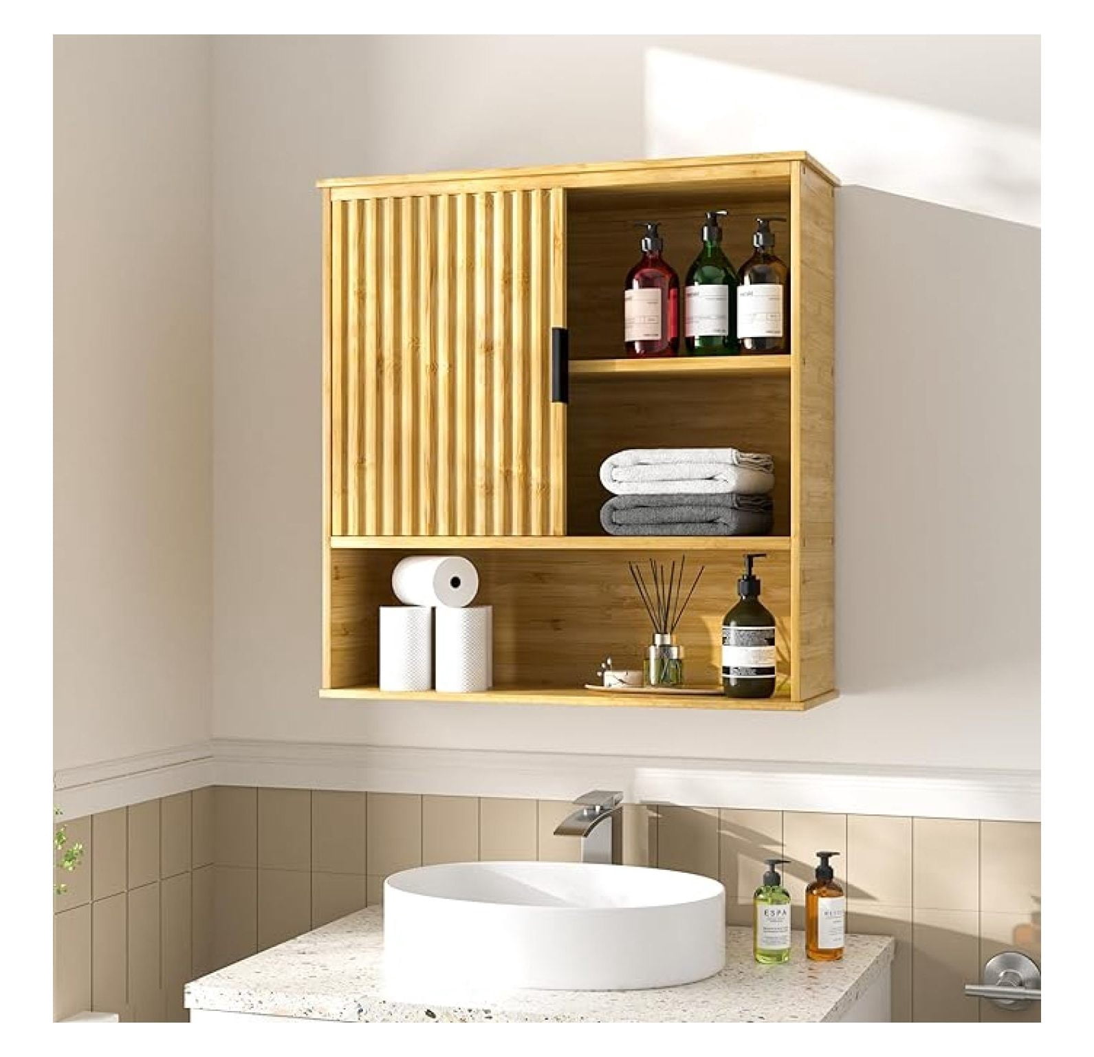 Bathroom Wall-Mounted Cabinet, Bamboo Medicine Cabinet, Over-The-Toilet ...