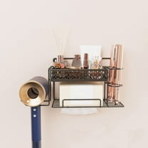 Bathroom Wall-Mounted Organizer, Hair Dryer Storage Rack, Multi-Functional Bathroom Storage Stand for Towels and Toiletries, Space-Saving Design