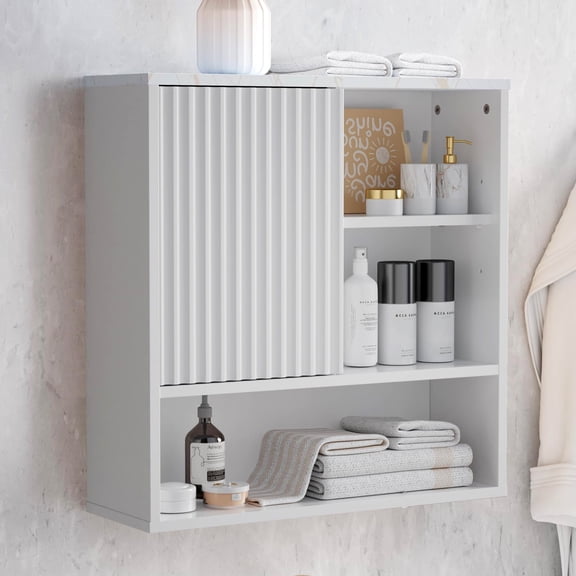 Bathroom Wall-Mounted Recessed Cabinet, Modern Medicine Cabinet Over Toilet Storage Cabinet, Faux Marble Top with Adjustable Shelves