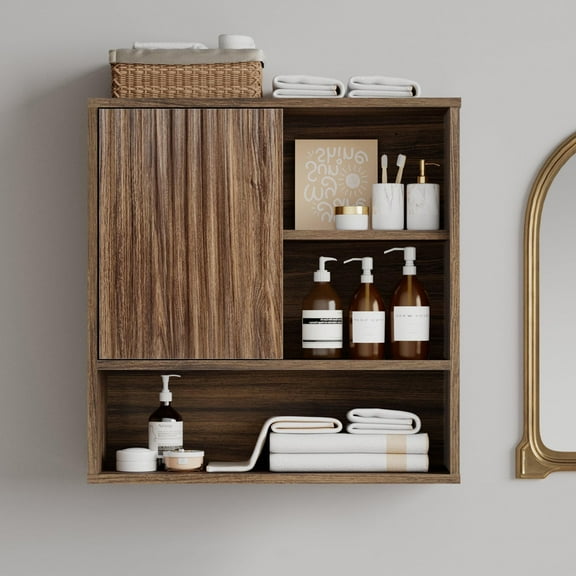 Bathroom Wall-Mounted Recessed Cabinet, Modern Medicine Cabinet Over Toilet Storage Cabinet, Faux Marble Top with Adjustable Shelves