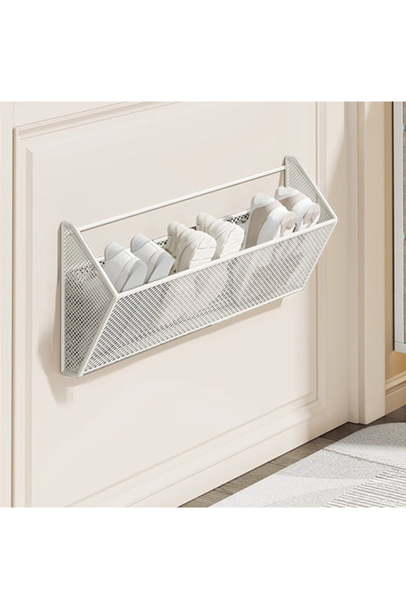 Bathroom Wall Mounted Shoe Rack,Non-Perforated Stainless Steel Slipper and Shoe Storage Holder,Adjustable Height with Ventilated Design,Suitable for Bathroom Entryway Hotel Shoe Organization-White