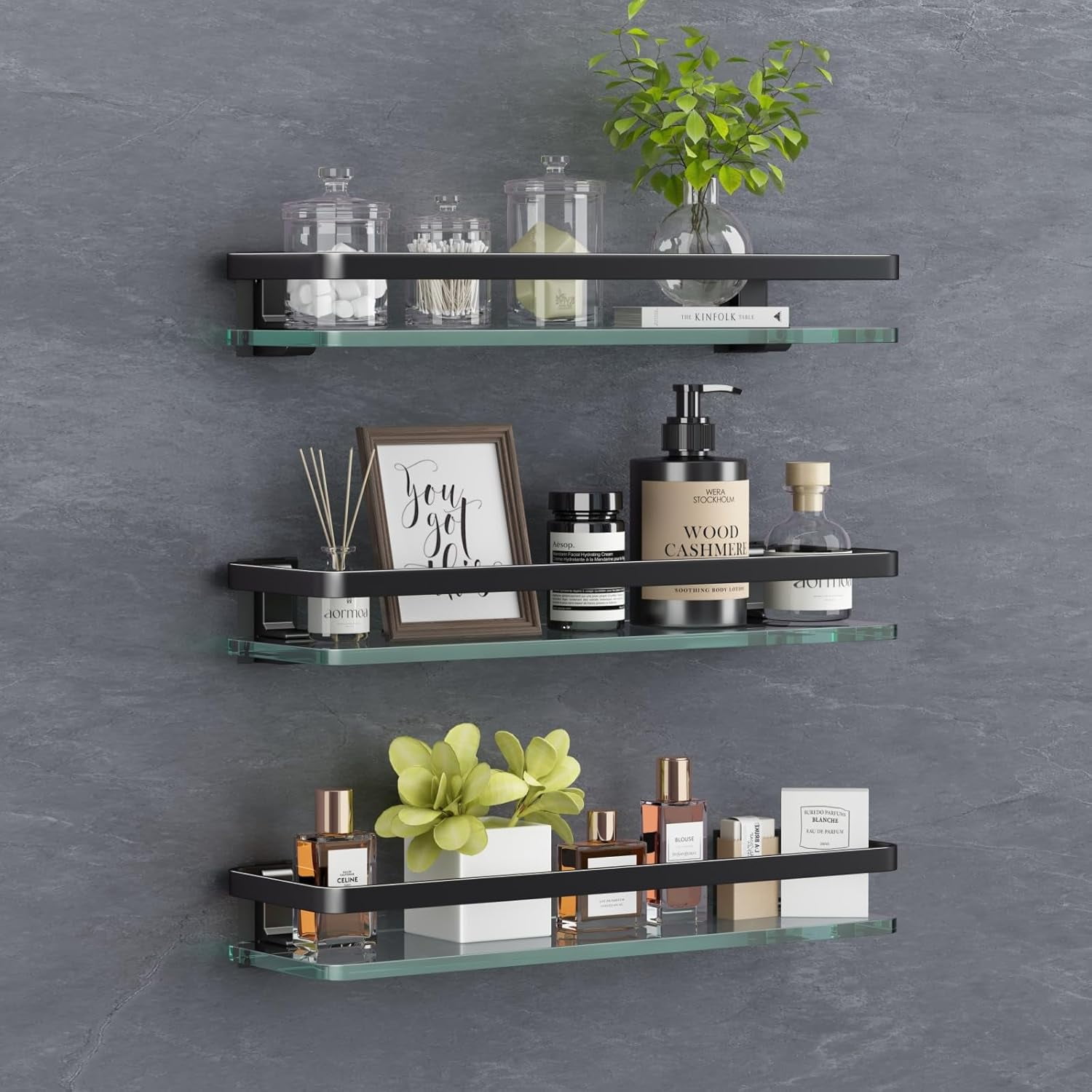 Bathroom Wall Shelf 15.7in Bathroom Glass Shelves Wall Mount Glass ...