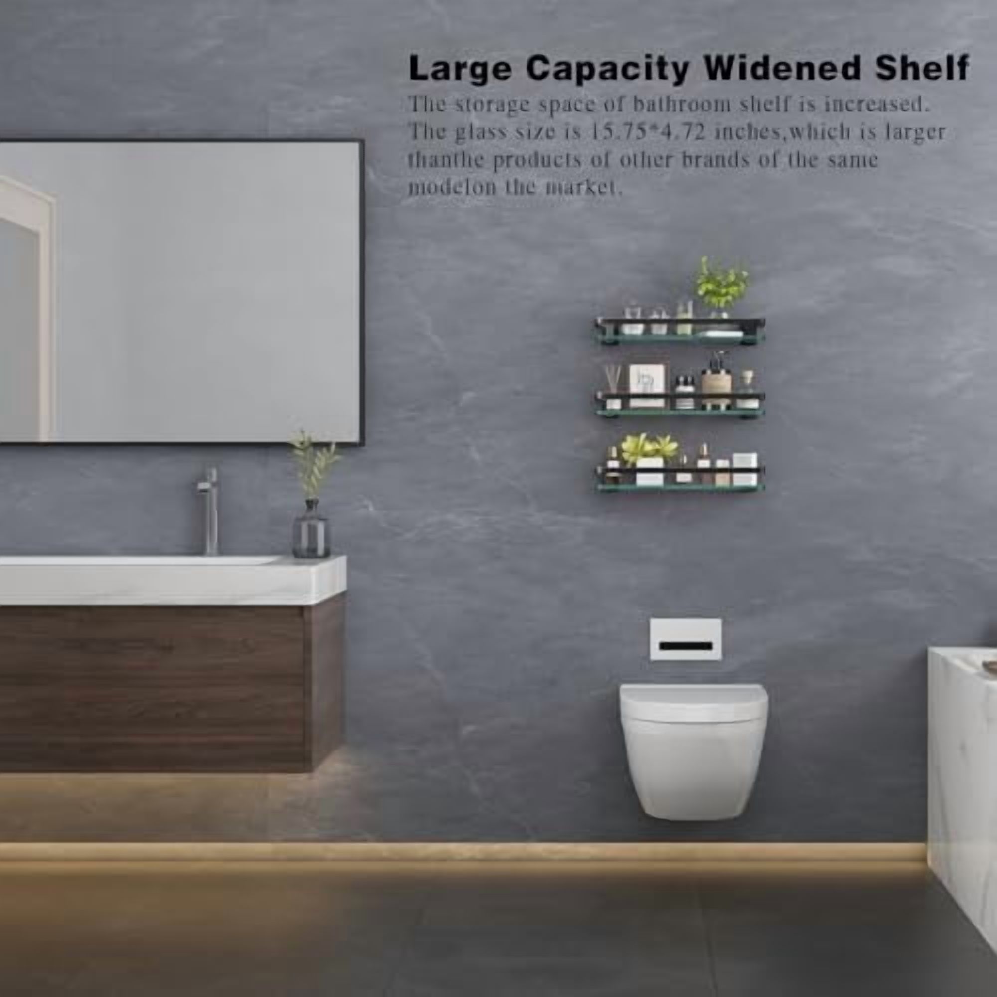 Bathroom Wall Shelf 15.7in Bathroom Glass Shelves Wall Mount Glass