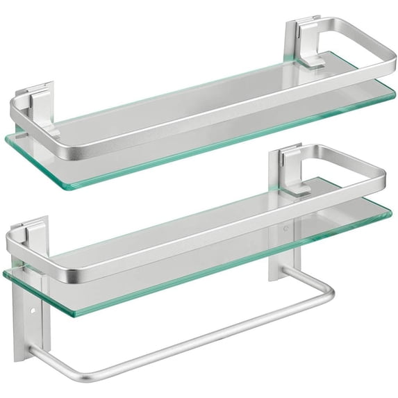 Bathroom Wall Shelf 15.7in Bathroom Glass Shelves Wall Mount Glass Shelf Rustproof Bathroom Wall Organizer 3 Tier (Sliver)