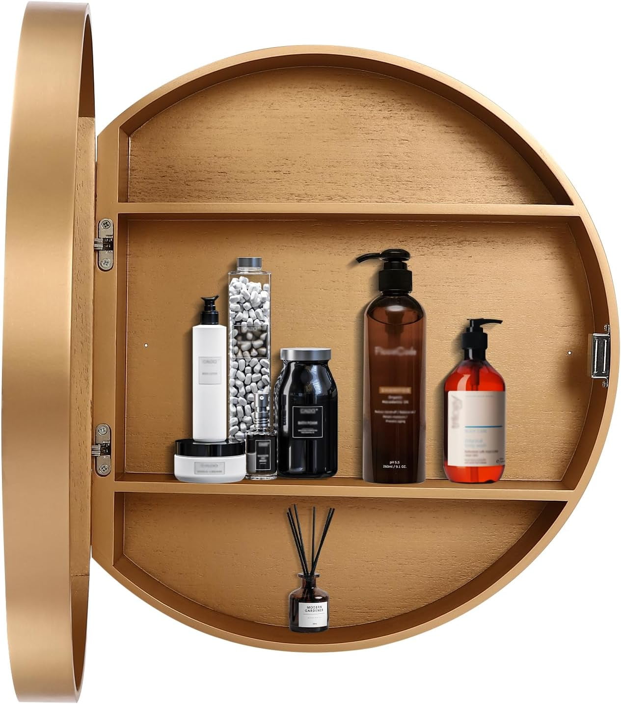 Bathroom Wall Storage Cabinet, Round Mirror Medicine Cabinet (Gold ...
