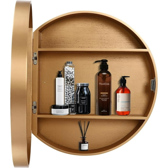 Bathroom Wall Storage Cabinet, Round Mirror Medicine Cabinet (Gold)