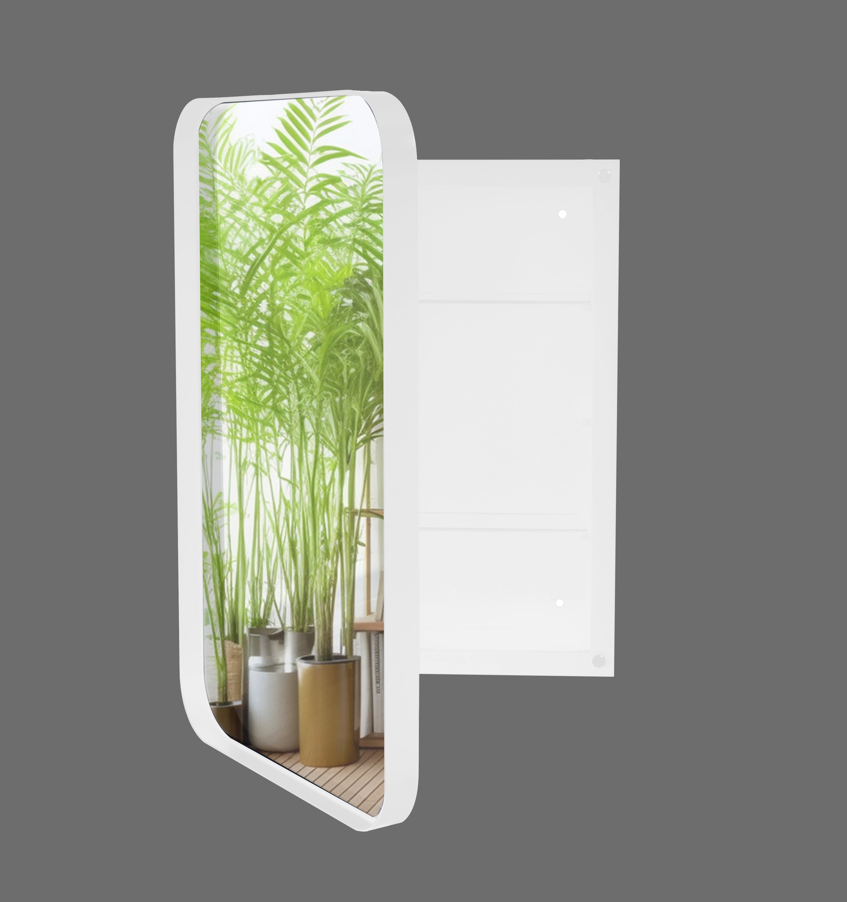 Bathroom Wall Storage Cabinet with Mirror Rectangle Stainless Steel Frame Medicine Cabinet White