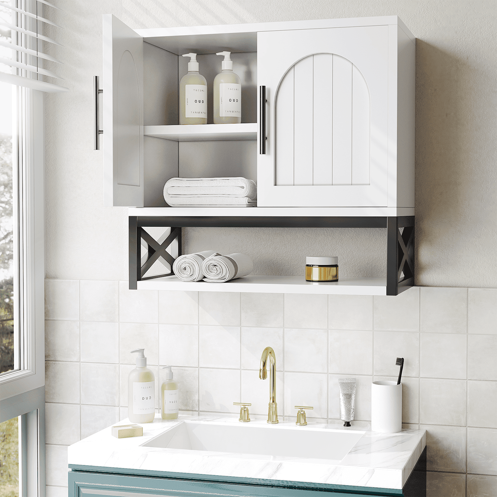 Laundry  Wall Storage Cabinets with Adjustable Shelf,Medicine Wall Mounted Cupboard for Laundry Room Bathroom,Living Room, White