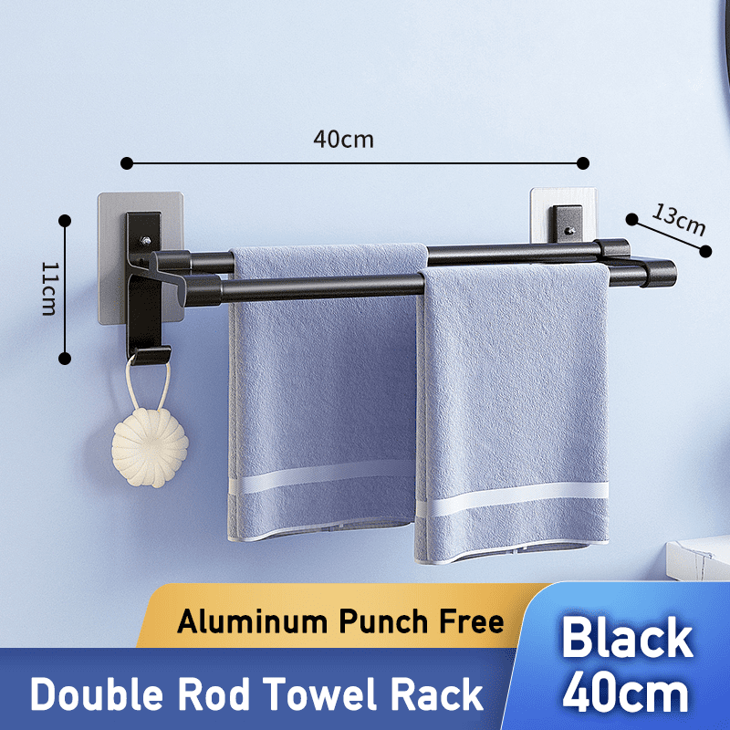 Bathroom Wall Towel Rack without Drilling Double Rod Aluminum Self-adhesive Towel Hanger Holder ...