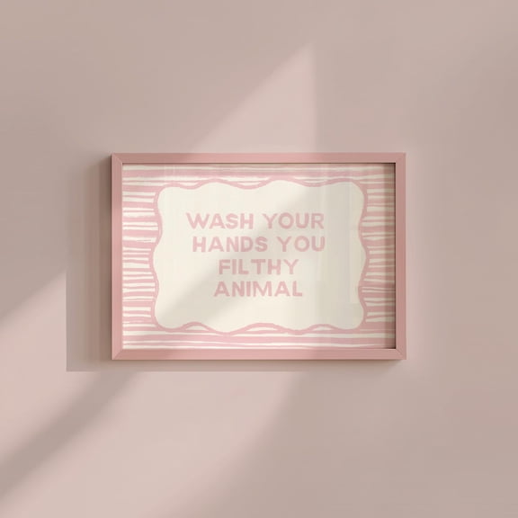Bathroom Wash Your Quote Pink Stripes Art Unframed Paper Print
