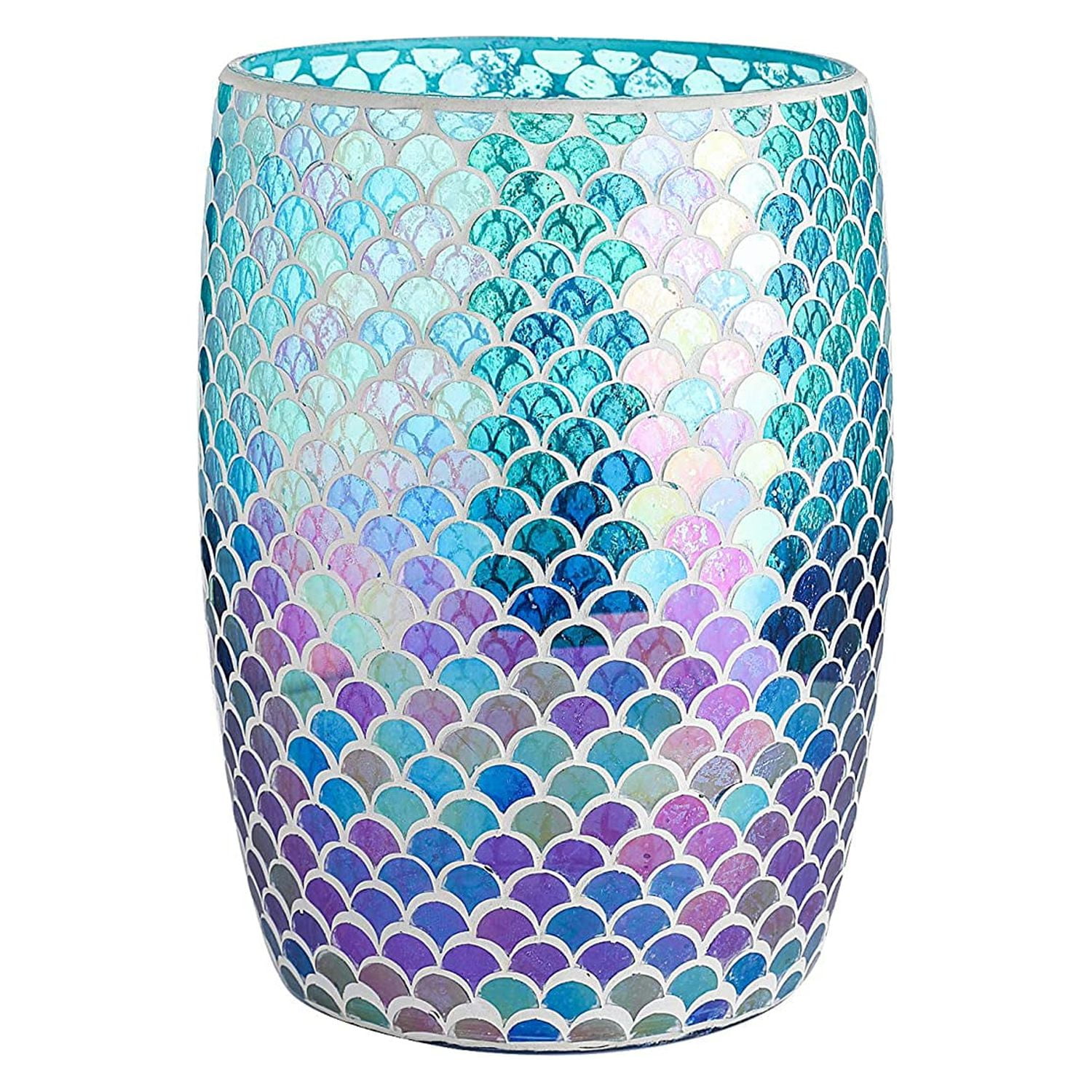 Mermaid Blue Mosaic Glass Cylindrical Bathroom Wastebasket