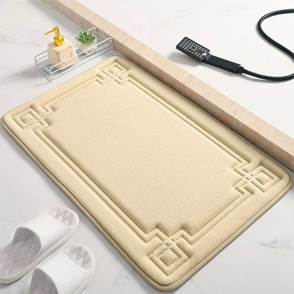 Bathroom Water Absorbent Door Mat, Quick-dry Entry Rug, Non-slip Floor Mat, for Shower Room and Toilet Entrance, Solid Color Carpet, Khaki, by FAJHHA