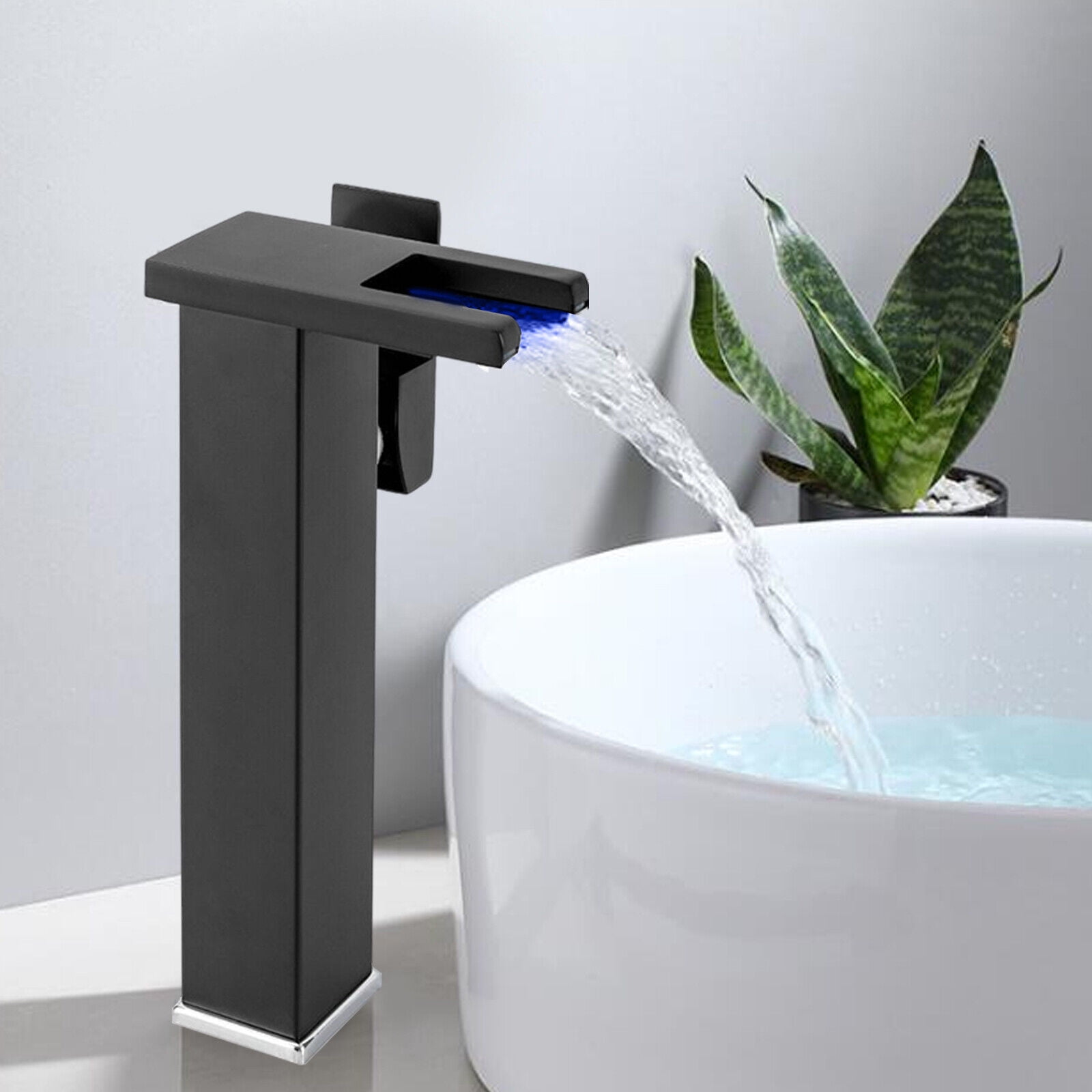 Bathroom Waterfall Sink Faucet, Wall Mount Sink Faucet LED Basin ...