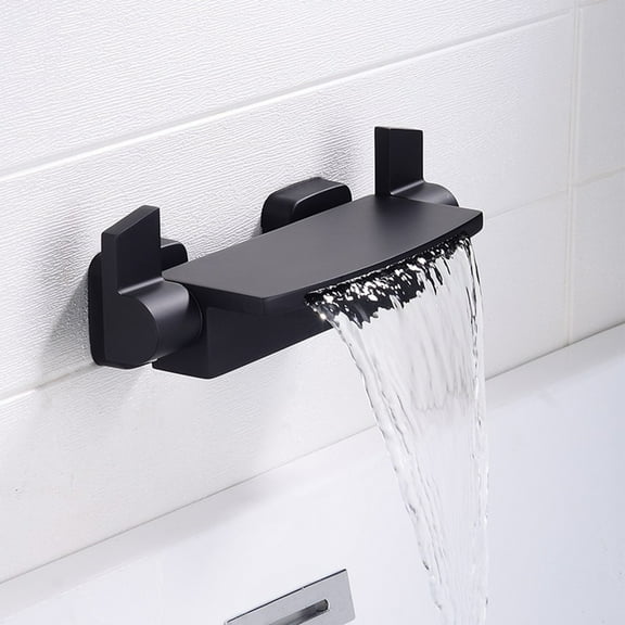 Bathroom Waterfall Tub Faucet Deck Mount Dual Handle Brass Bathtub Shower Faucet Black