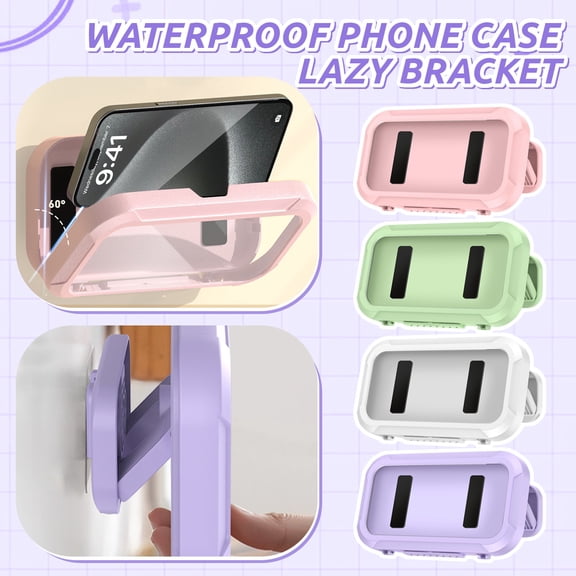 Bathroom Waterproof Phone Case Holder Wall Mount Shower Box Lazy Bracket Stand for Watching TV Hands Free Bathtub Accessory-White