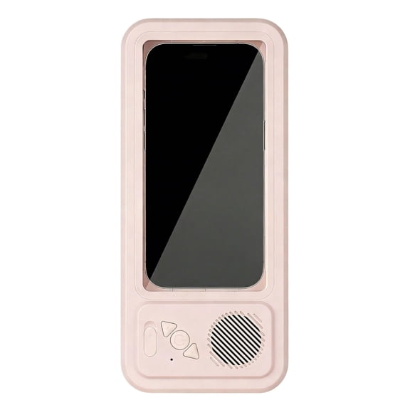 Bathroom Waterproof Phone Case with Bluetooth Speaker, Shower Touchscreen Box Holder for Watching TV Pink