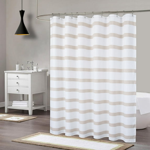 Bathroom Waterproof Striped Shower Curtain, Grommets Top Weave Textured Shower Curtain