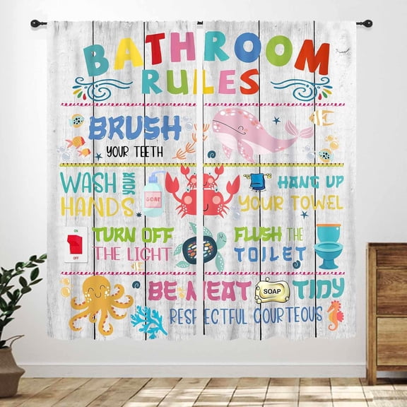 Bathroom Window Curtains,Colorful Kids Motivational Inspirational Watercolor Marine Animals Funny Quotes Wood Planks Words Boys Girls Nursery Bedroom Living Room Window Drapes,55X39 Inch