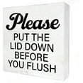 Bathroom Wooden Box Sign with Saying Desk Decor 7x7 Inch Please Put the