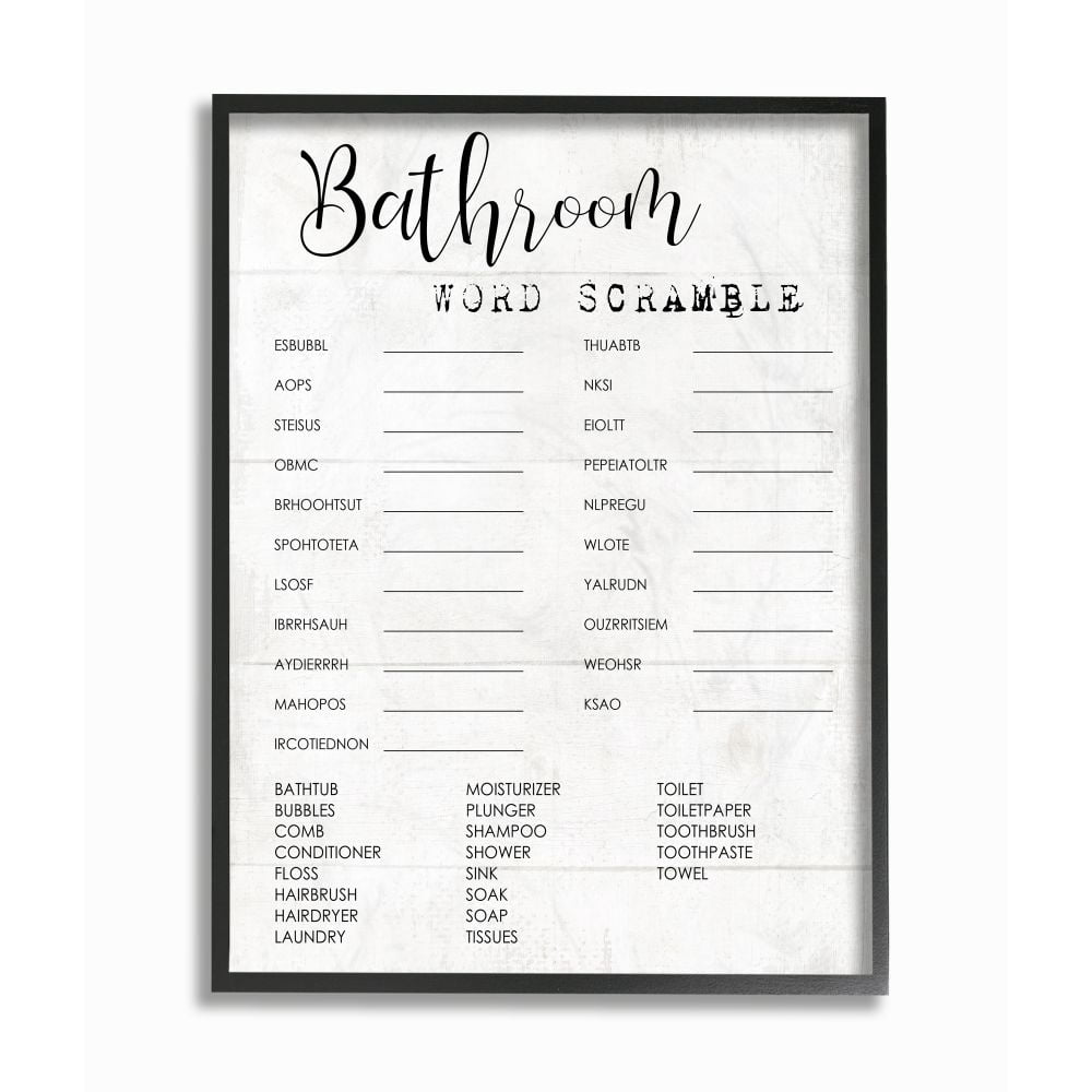 Bathroom Word Scramble Fun Family Word Design Framed Giclee Texturized Art by Daphne Polselli