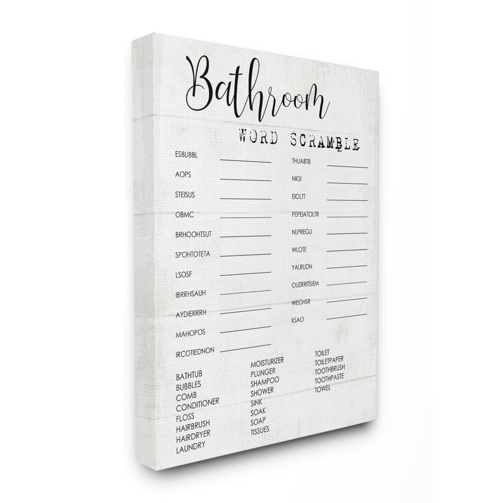 Bathroom Word Scramble Fun Family Word Design Stretched Canvas Wall Art by Daphne Polselli