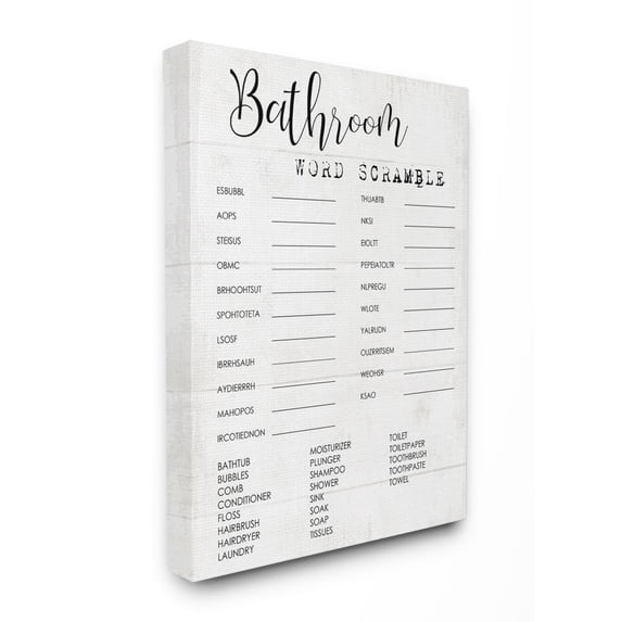 Bathroom Word Scramble Fun Family Word Design Super Oversized Stretched Canvas Wall Art by Daphne Polselli