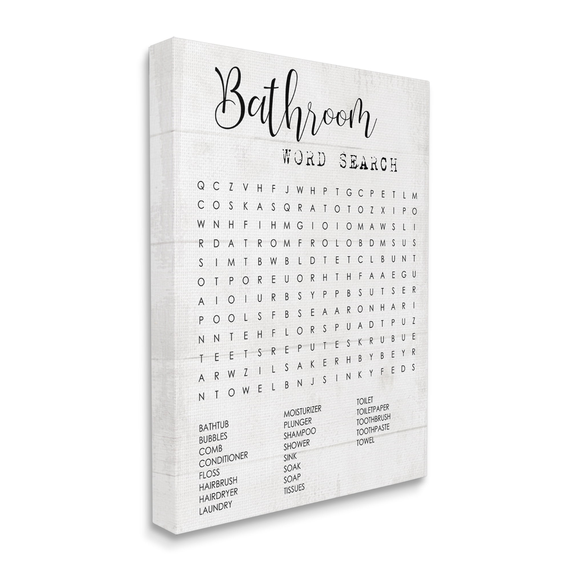 Bathroom Word Search Fun Family Word Design Stretched Canvas Wall Art by Daphne Polselli