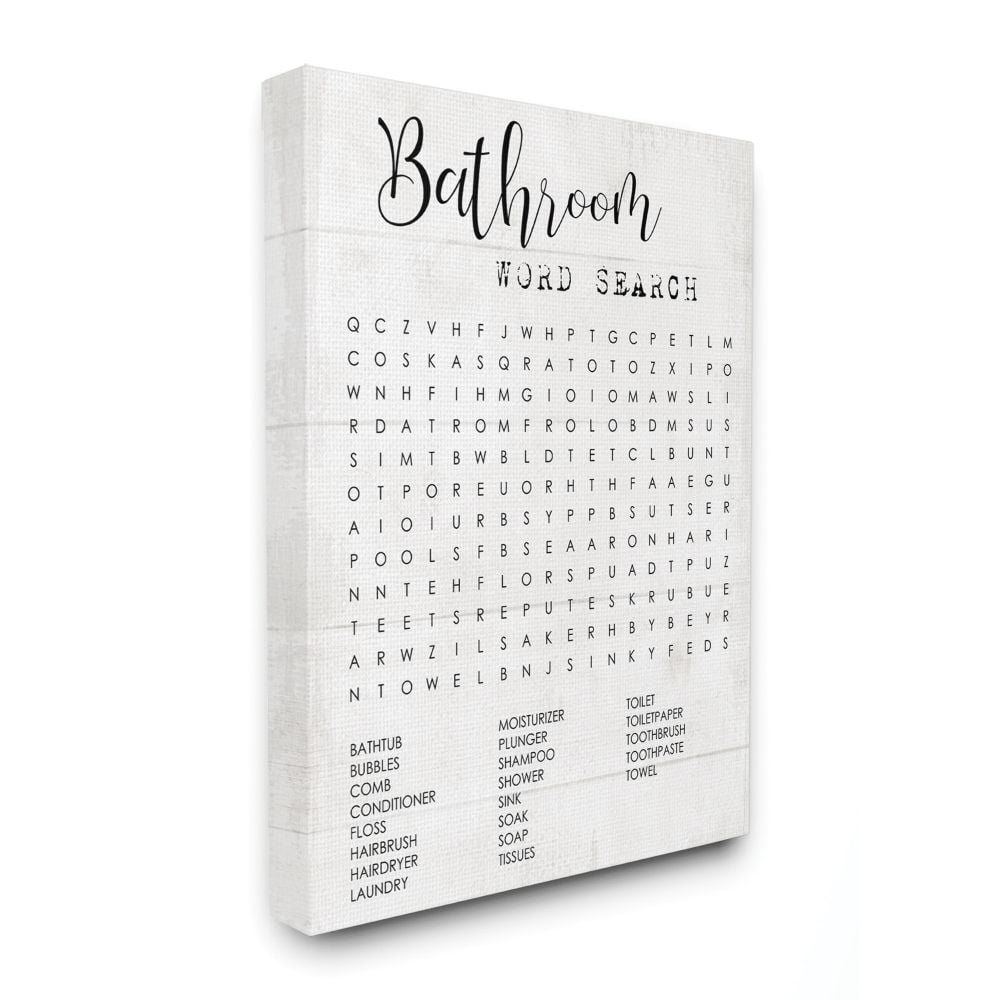 Bathroom Word Search Fun Family Word Design Super Oversized Stretched Canvas Wall Art by Daphne Polselli