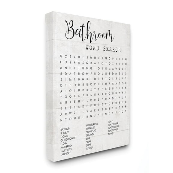 Bathroom Word Search Fun Family Word Design Super Oversized Stretched Canvas Wall Art by Daphne Polselli