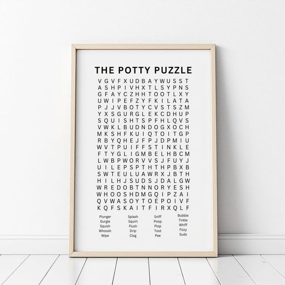 Bathroom Word Search Poster, Potty Puzzle Wall Art Print, Quirky Powder Room Decor, Minimal Typography Bathroom Artwork Size 24x36 Unframed Poster
