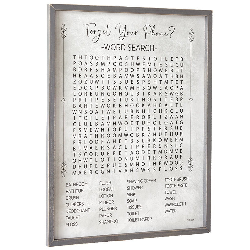 Rustic White Wood Funny Bathroom Word Search Wall Art