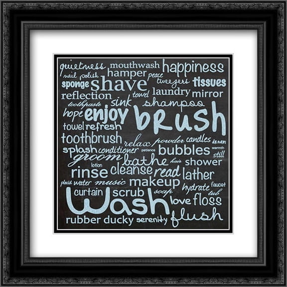 Bathroom Words B1 2x Matted 20x20 Black Ornate Framed Art Print by Gibbons, Lauren