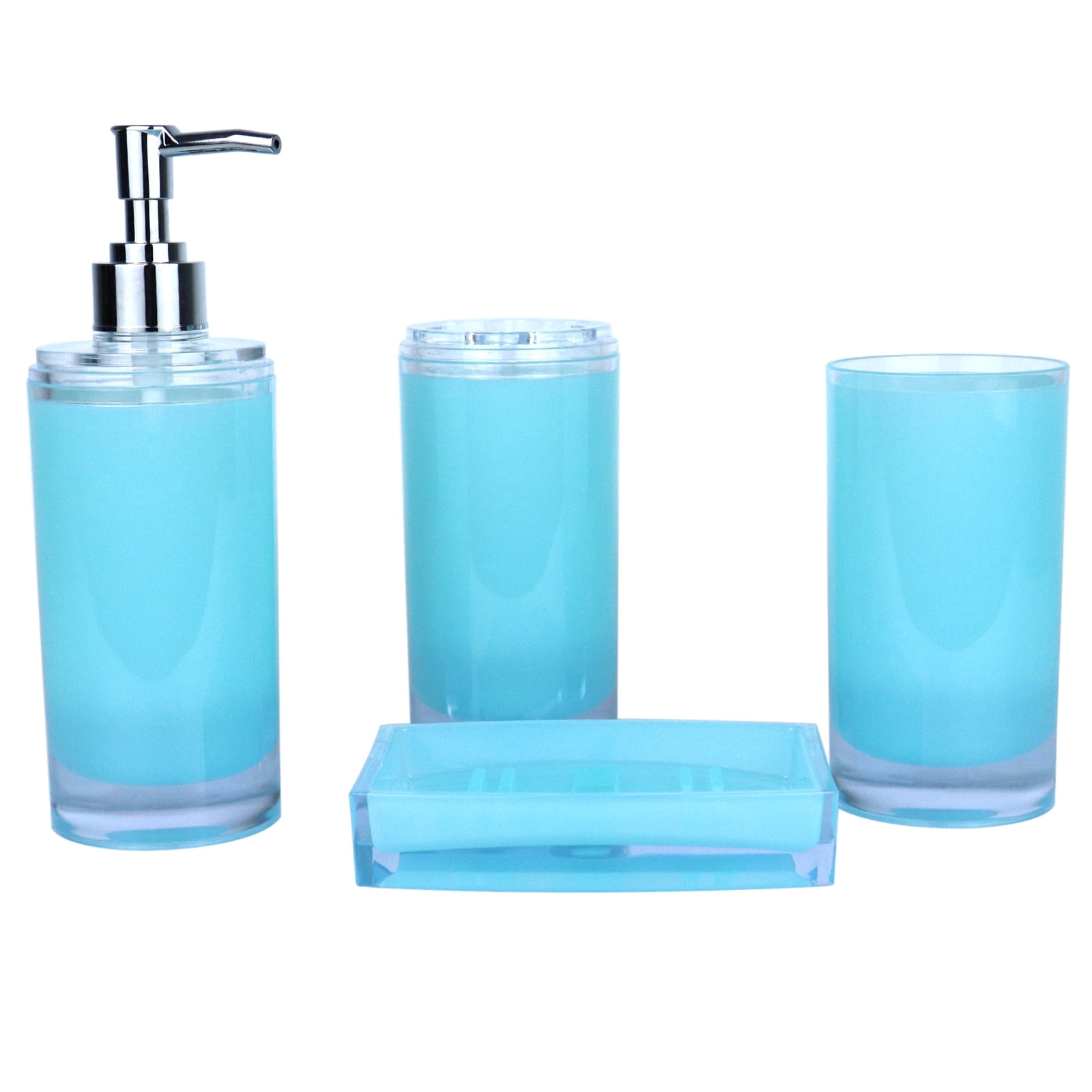 4-Piece Bathroom Accessory Set - Thick Acrylic Soap Dispenser, Toothbrush Holder, Cup & Soap Dish (Cylindrical, Green)