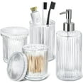 thumbnail image 1 of Bathroom Accessories Set, 4 Pack Glass Bath Accessory Sets Complete, Ribbed Soap Dispenser and Toothbrush Holder Set with 2 Qtip Holders, 1 of 6