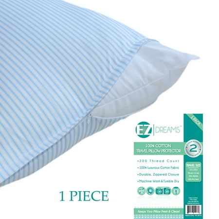 Bathroom and More 200 Thread Count Striped 100% Cotton Pillowcase, Travel Size