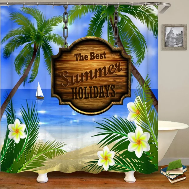 Bathroom decoration waterproof shower curtain Cartoon Sea Beach