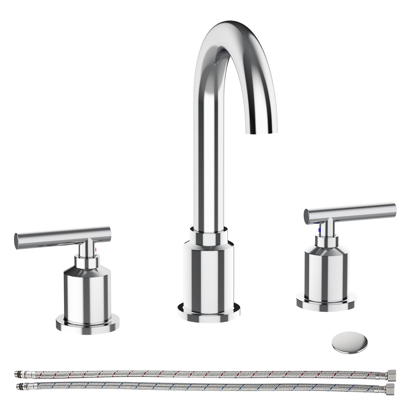 Brushed Nickel Stainless Steel Widespread Bathroom Faucet with Pop-Up Drain