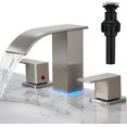 thumbnail image 1 of Bathroom faucets 3 Hole Brushed Nickel Vanity Faucet with led Waterfall Bathroom Faucet 3 Hole Sink Faucet Bathroom 8 inch Widespread Modern Parts Touch on 2 Handle, 1 of 12