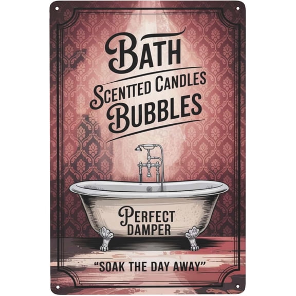Bathroom humor quote Playful typography wall decor Bath Bubbles Relax Bathroom Rules Vintage 8x12 inch metal sign indoor wall decor accent for apartment or dorm room decor intended for everyday