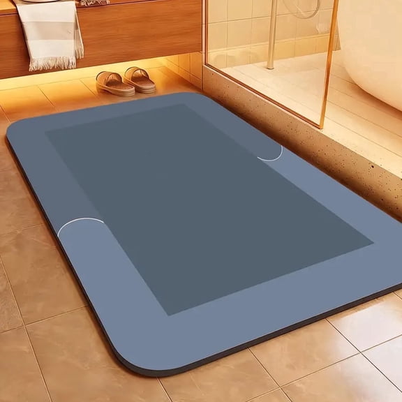 Non-Slip Rubber-Backed Bath Mat — Ultra-Thin Design — Quick-Drying & Absorbent — Suitable for Bathtubs and Shower Areas — Gray-Blue, 15.7 x 23.6 Inches