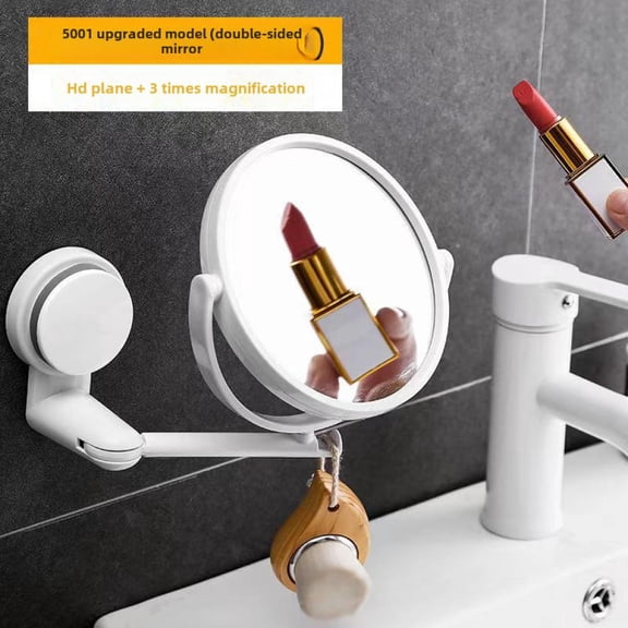 Bathroom mirror wall-mounted small mirror punch-free bathroom mirror student dormitory mirror folding dressing mirror-style：Double sided tape with 3x magnification；