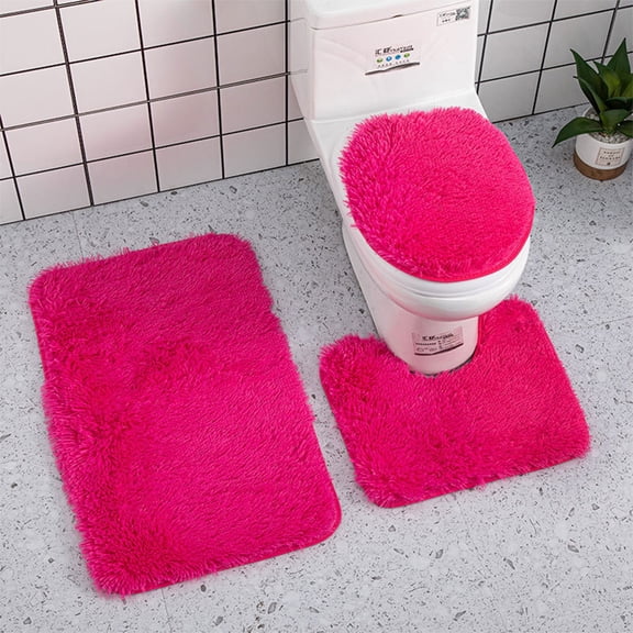 Bathroom rugs sets 3 piece including bathroom rugs and toilet seat cover, Super Soft Microfiber Non Slip Bath Rugs with Rubber Backing, Machine Washable Solid Bath Decor N