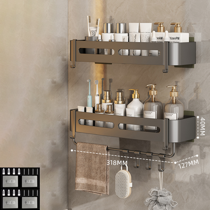 Bathroom shelf no drilling with hooks shower corner storage rack ...
