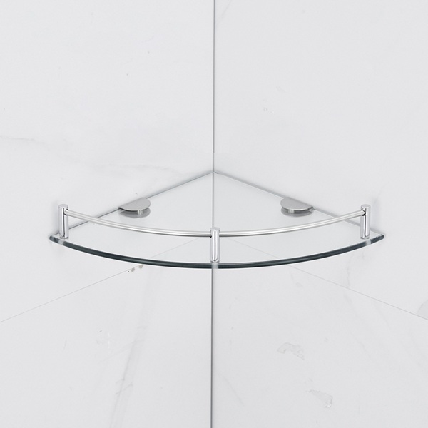 Latwne Tempered Glass Bathroom Shelf – 24x24cm Clear Glass With Gold Stainless Steel Brackets