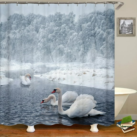 Bathroom shower curtain 3D Snow Scene Forest Scenery printing polyester waterproof curtain home decoration curtain with hook